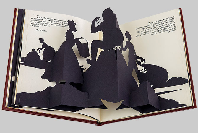 Enlargeable image of a pop-up book of silhoutted characters