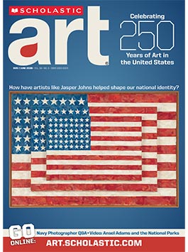 Cover of Scholastic Art magazine featuring Jasper Johns' American flag painting